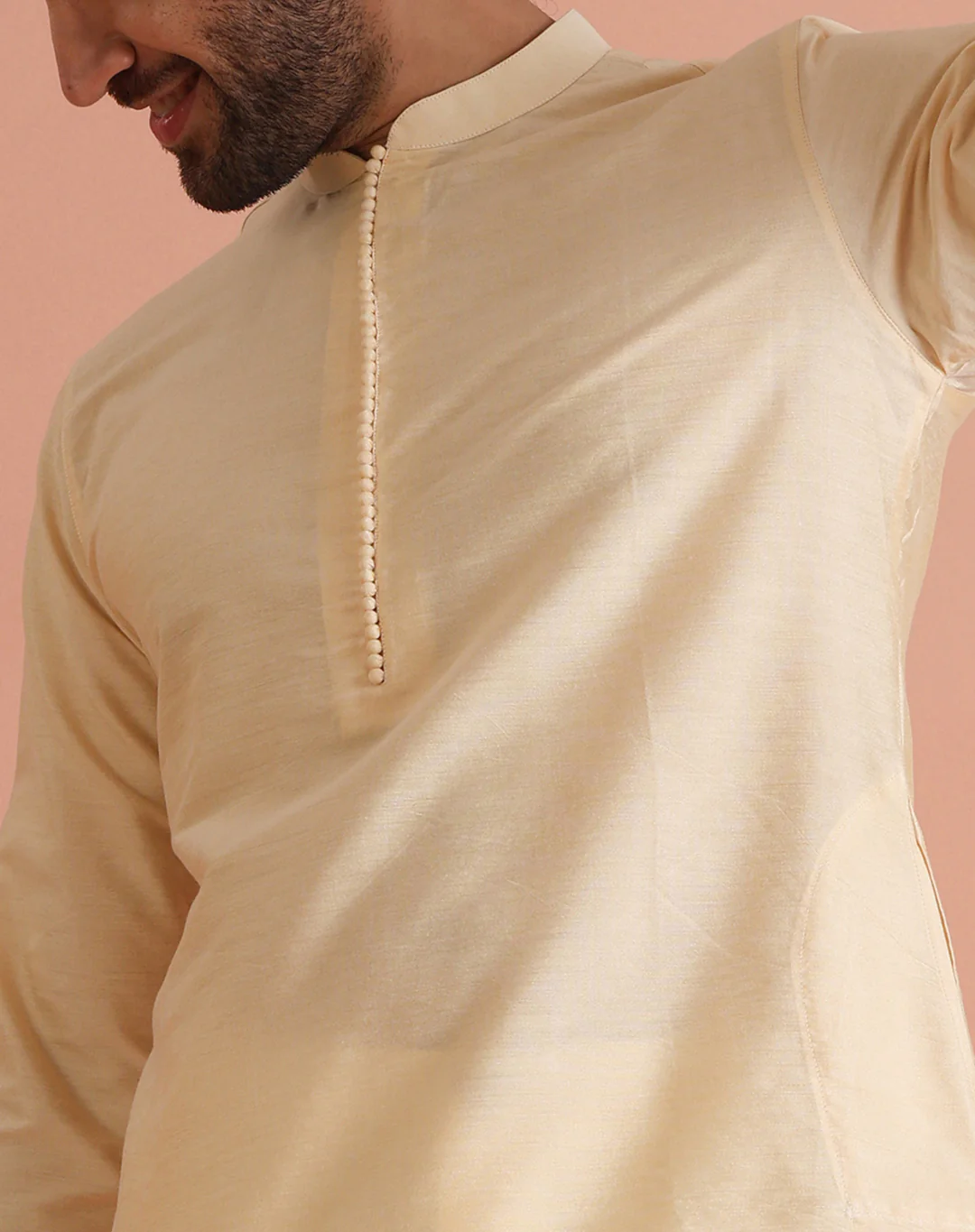 Beige Silk Blend Solid Mid Kurta - Image 5