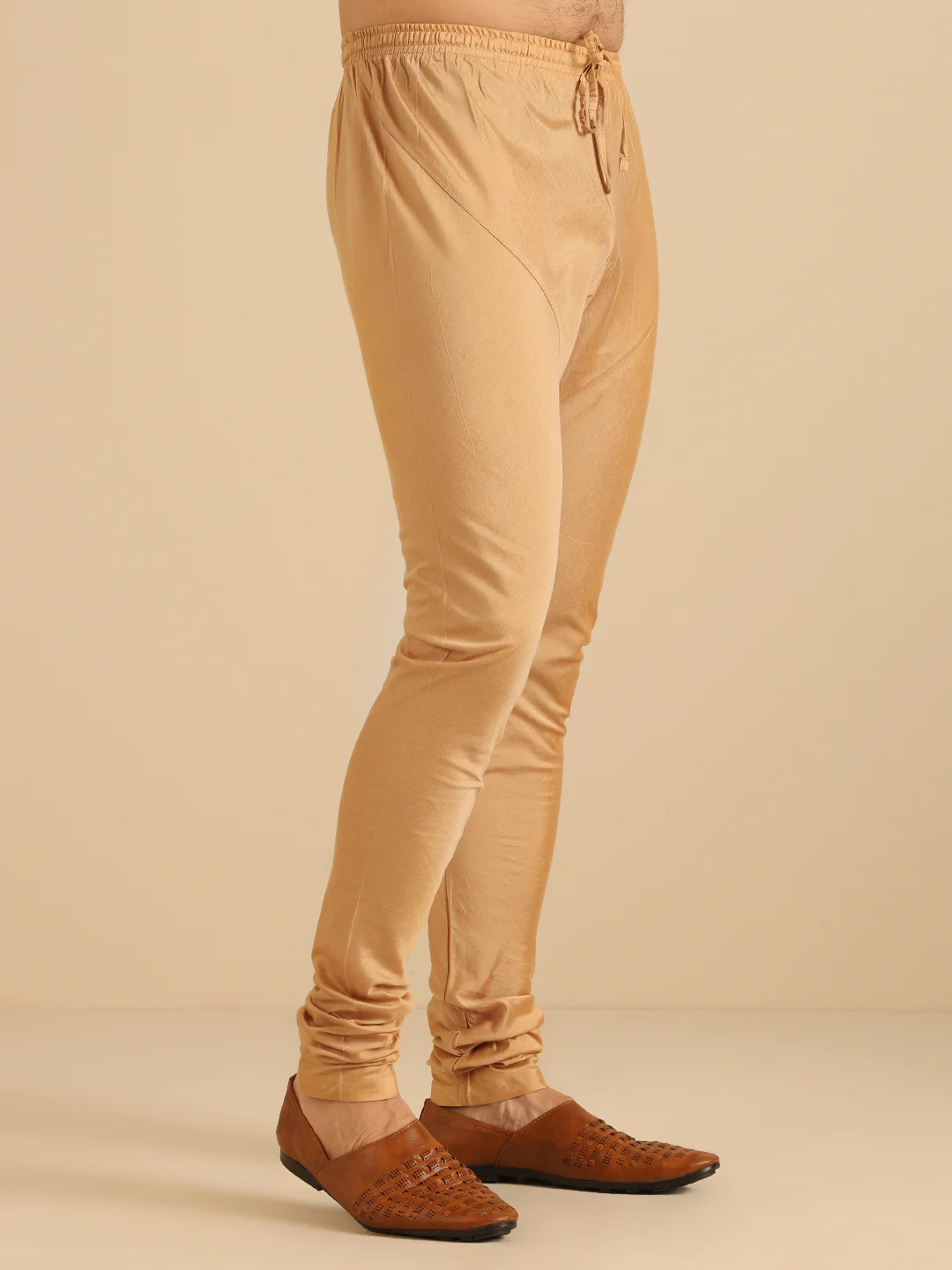 Gold Silk Blend Textured Nehru Jacket Kurta Churidar - Image 8