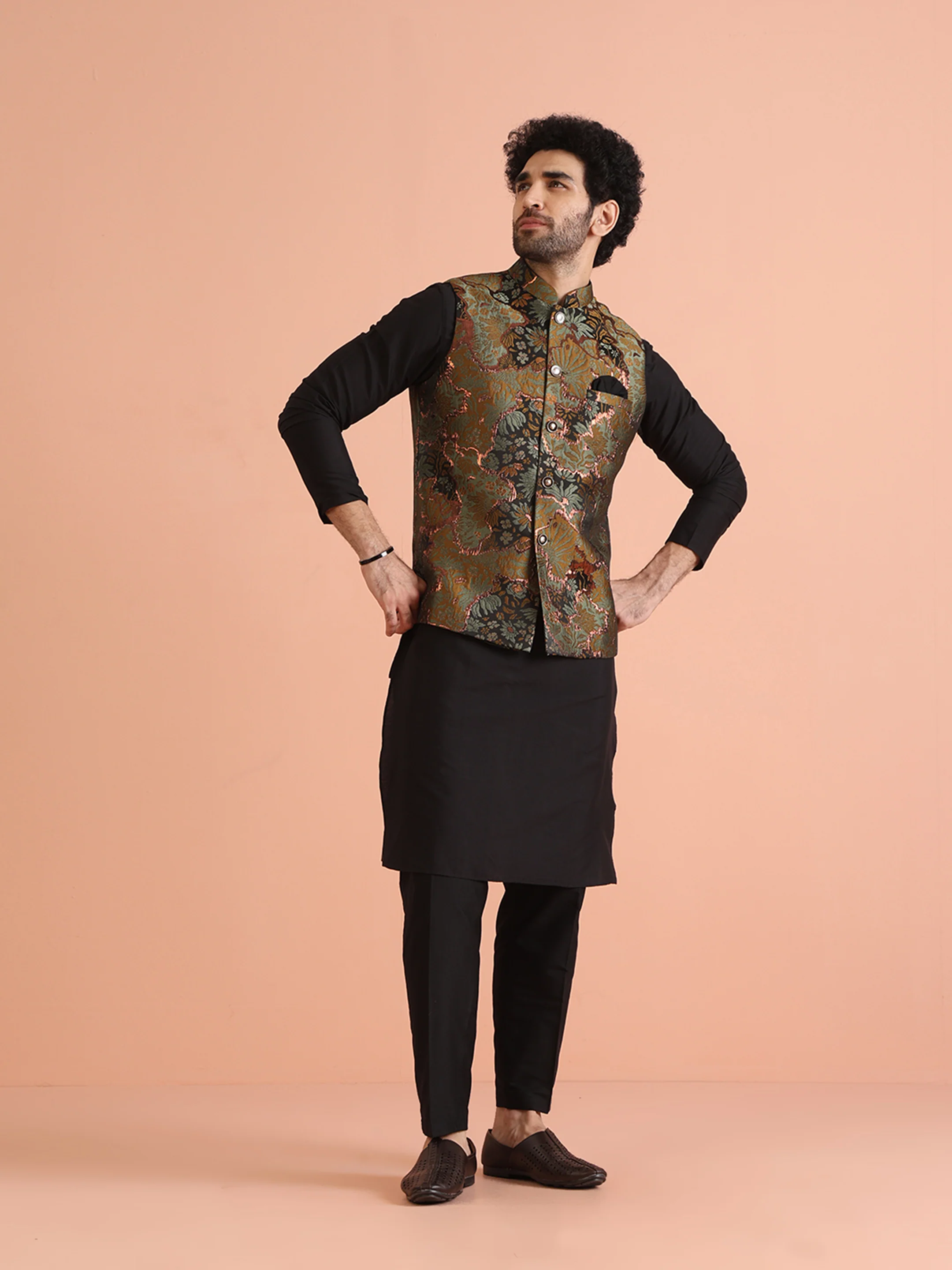 Multi Abstract Jacquard Jacket Kurta Set - Image 4