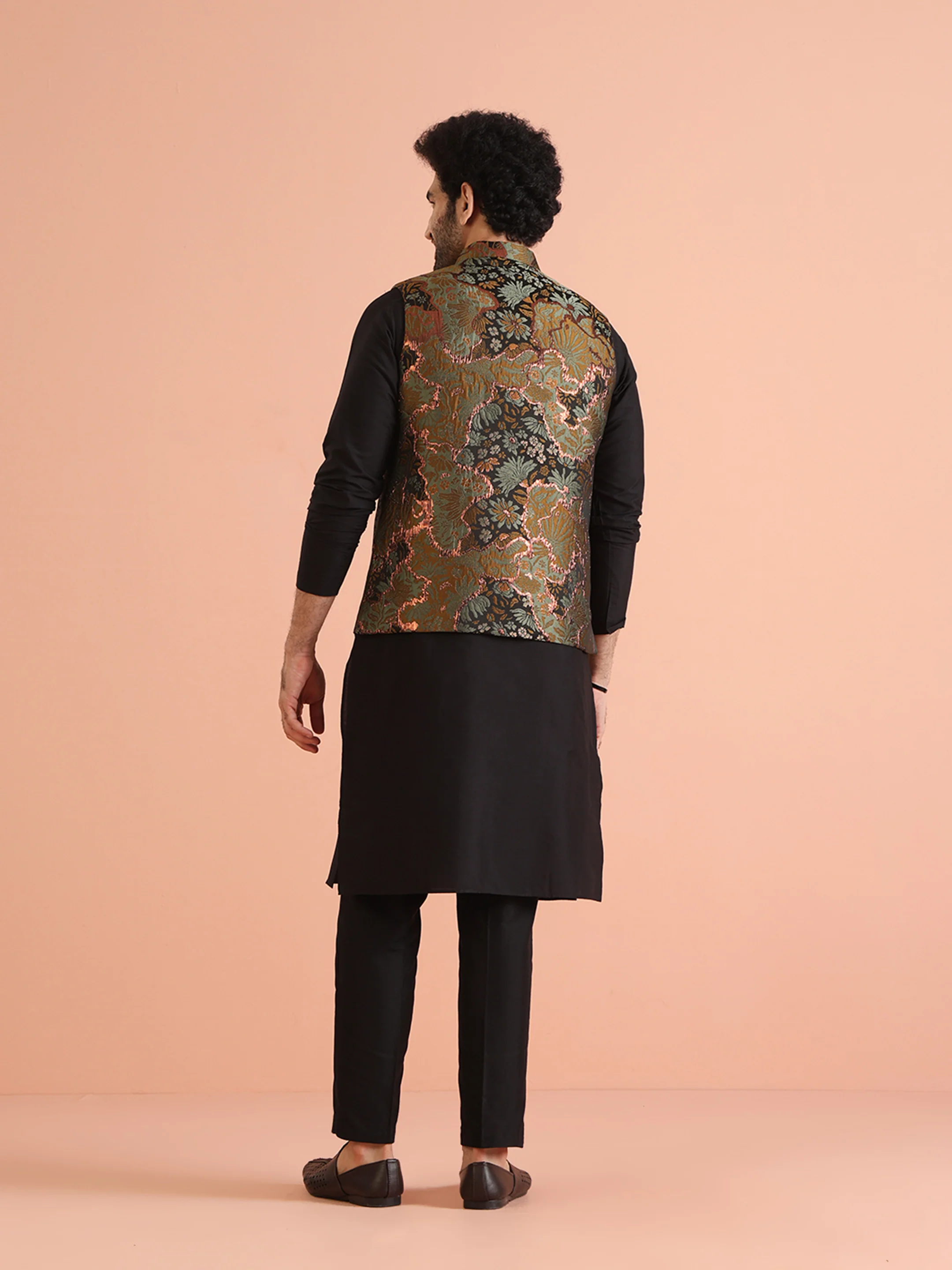 Multi Abstract Jacquard Jacket Kurta Set - Image 5