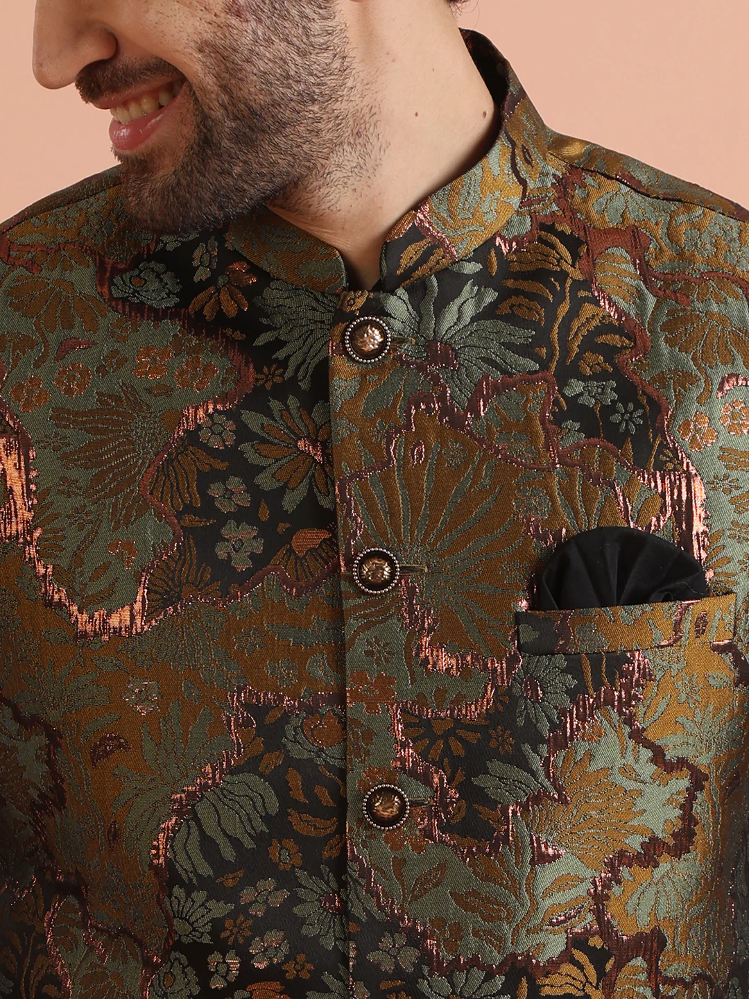 Multi Abstract Jacquard Jacket Kurta Set - Image 7