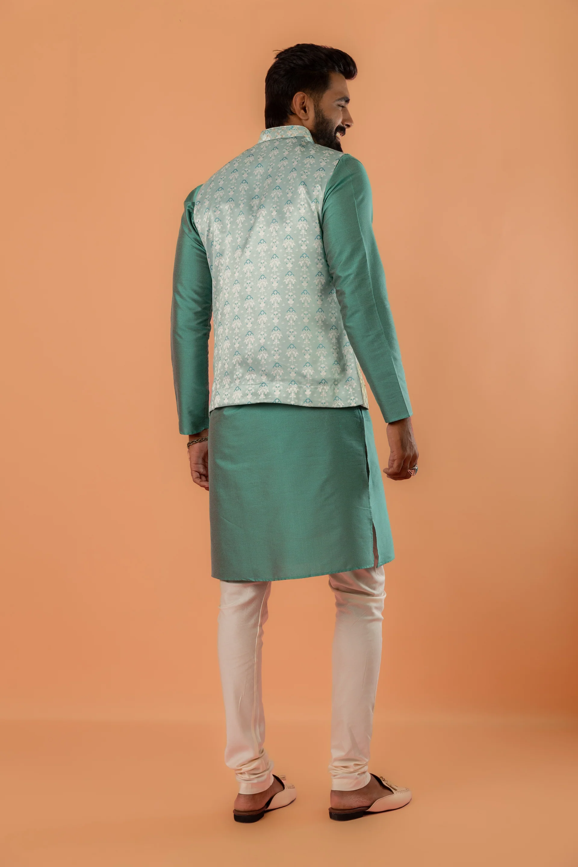 Green Jacket Kurta Churidar Set - Image 4
