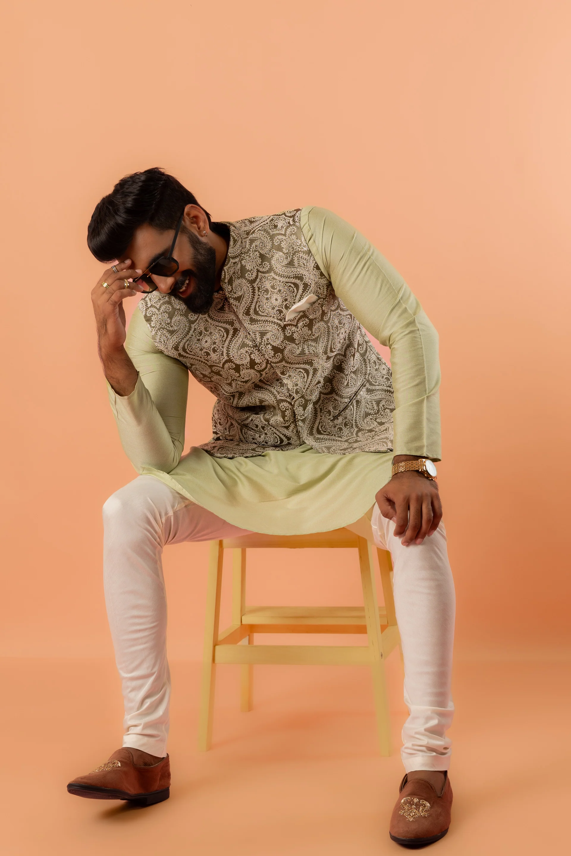 Pastel Green Kurta Jacket Churidar Set