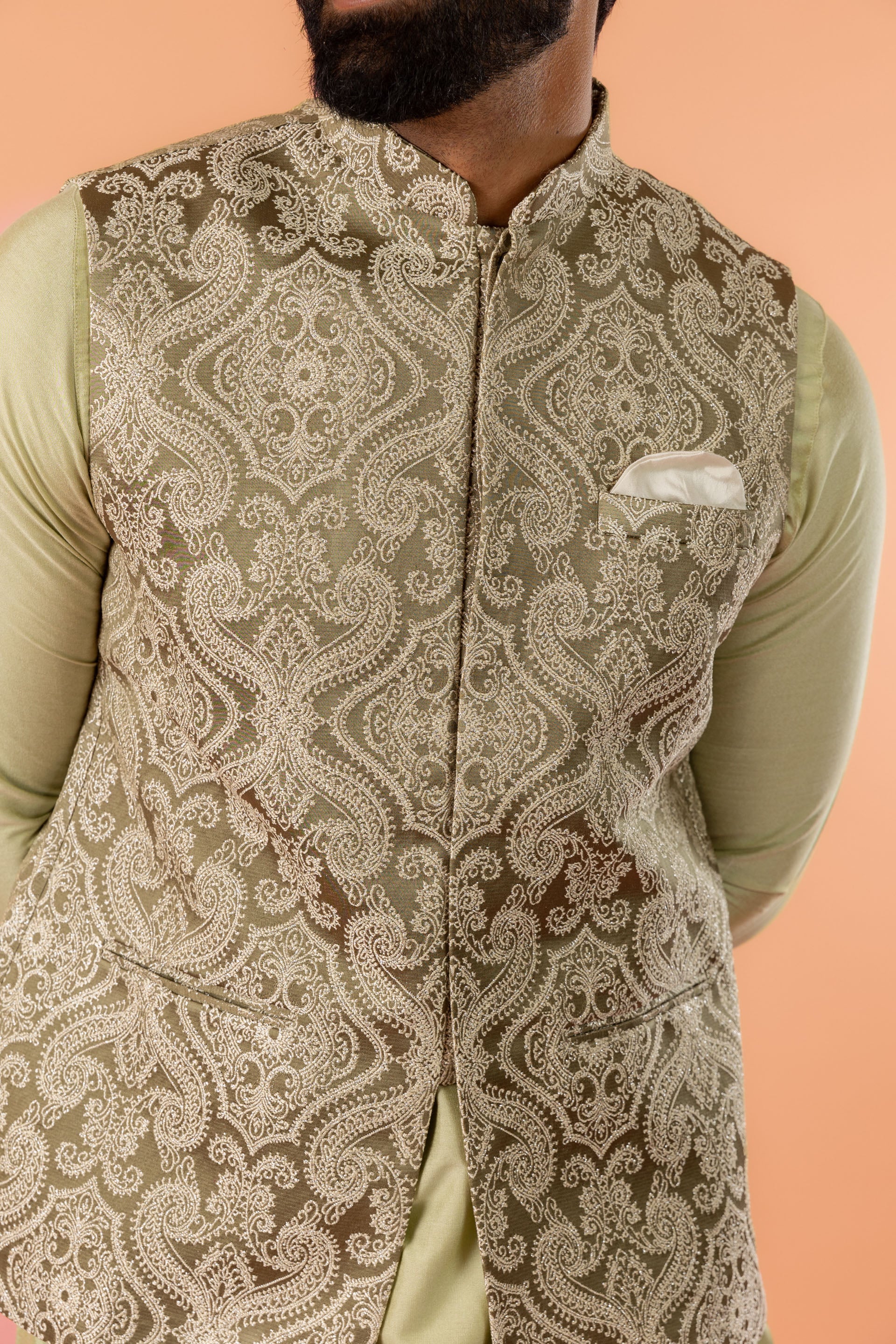 Pastel Green Kurta Jacket Churidar Set - Image 5