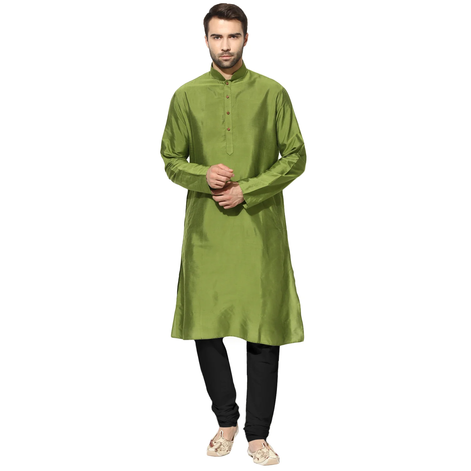 Green Solid Kurta with Black Churidar