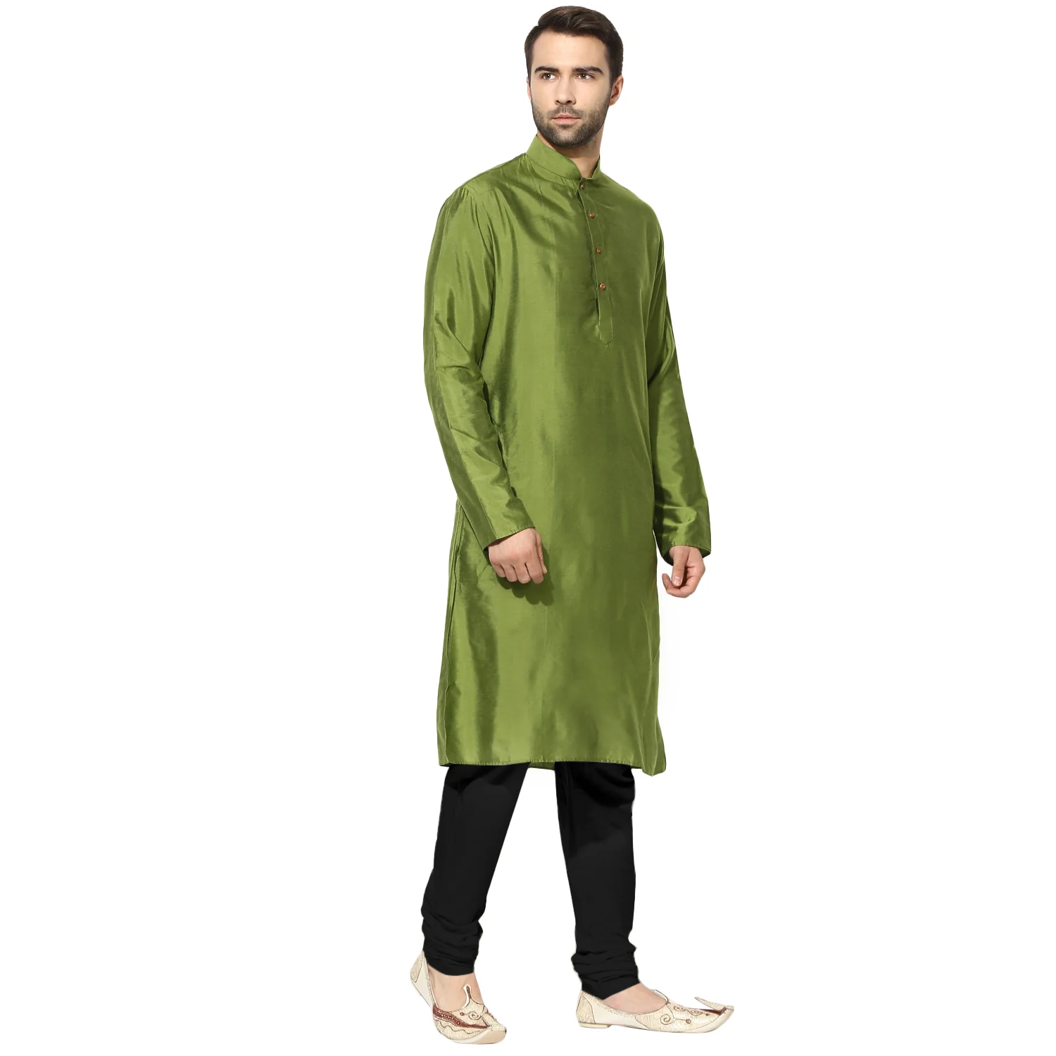 Green Solid Kurta with Black Churidar - Image 2