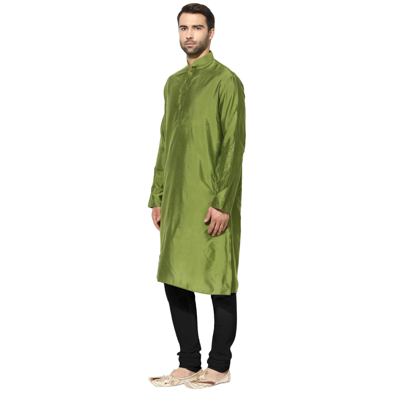 Green Solid Kurta with Black Churidar - Image 3