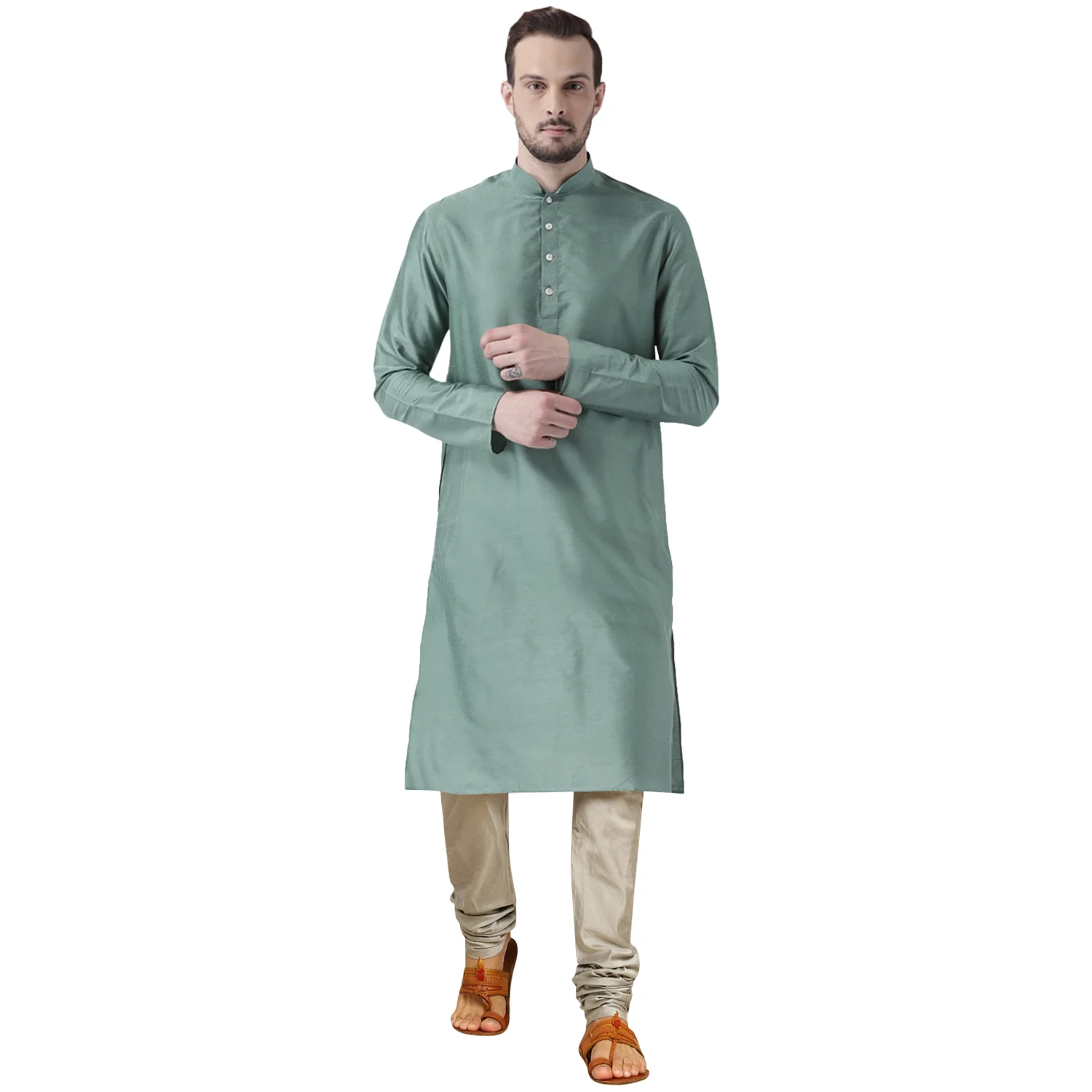 Men Green Kurta Churidar Set