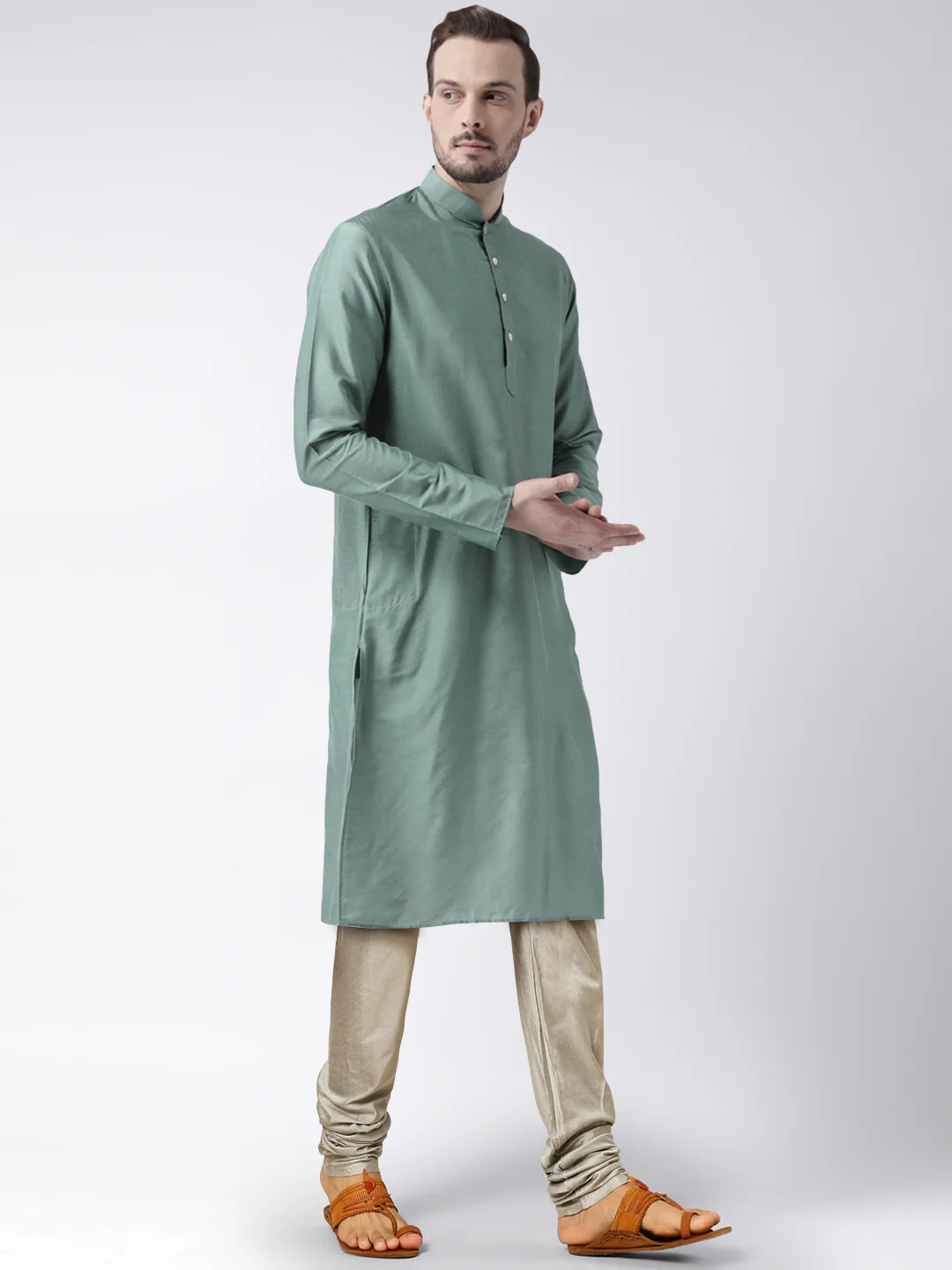 Men Green Kurta Churidar Set - Image 2
