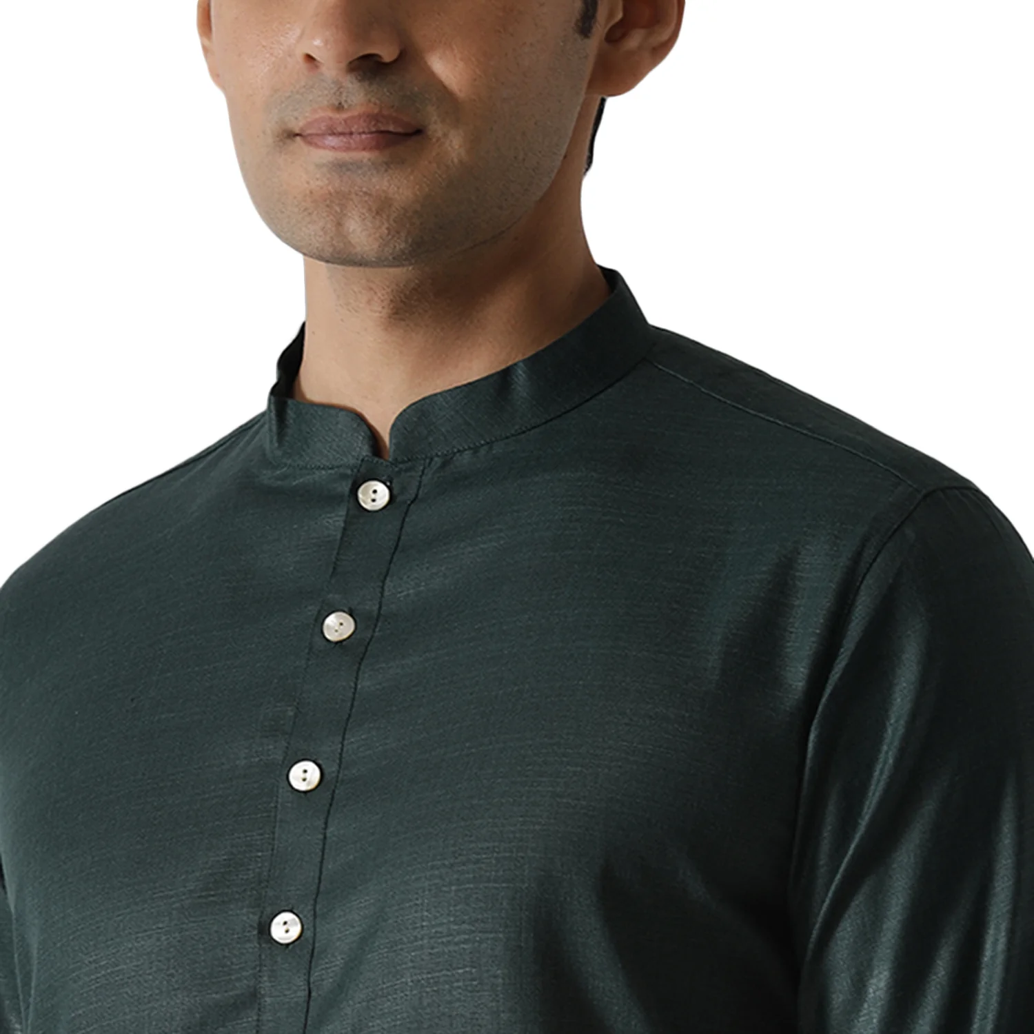 Dark Green Silk Blend Kurta Churidar Set - Image 5