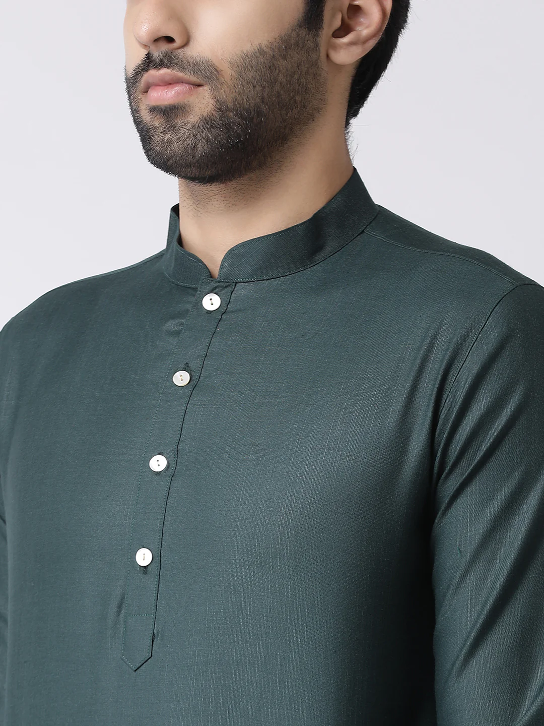 Dark Green Silk Blend Solid Kurta Churidar Set - Image 4