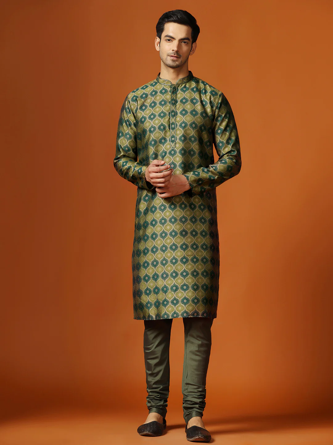 Kisah Men Green Kurta Churidar Set