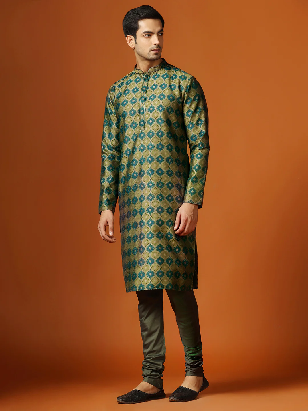 Kisah Men Green Kurta Churidar Set - Image 3