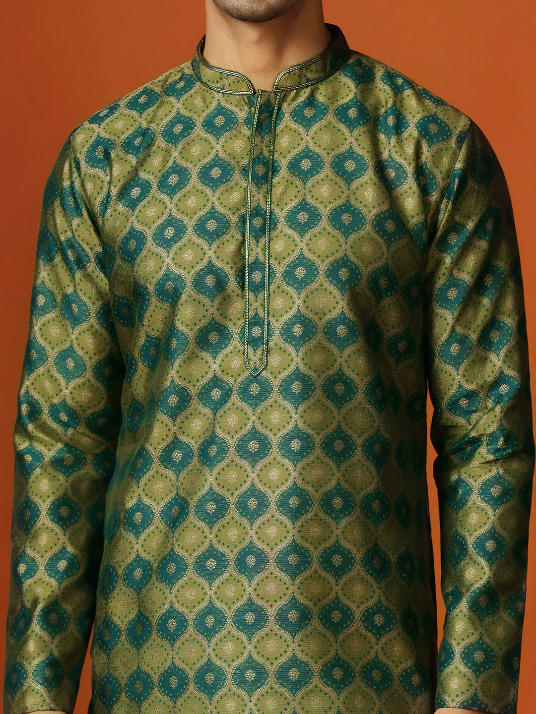 Kisah Men Green Kurta Churidar Set - Image 5