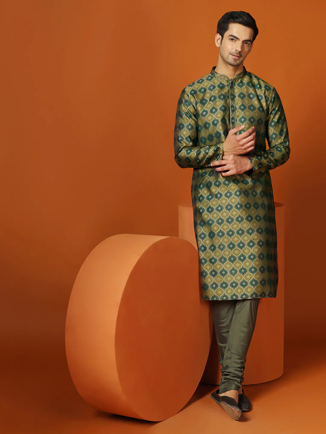 Kisah Men Green Kurta Churidar Set - Image 7