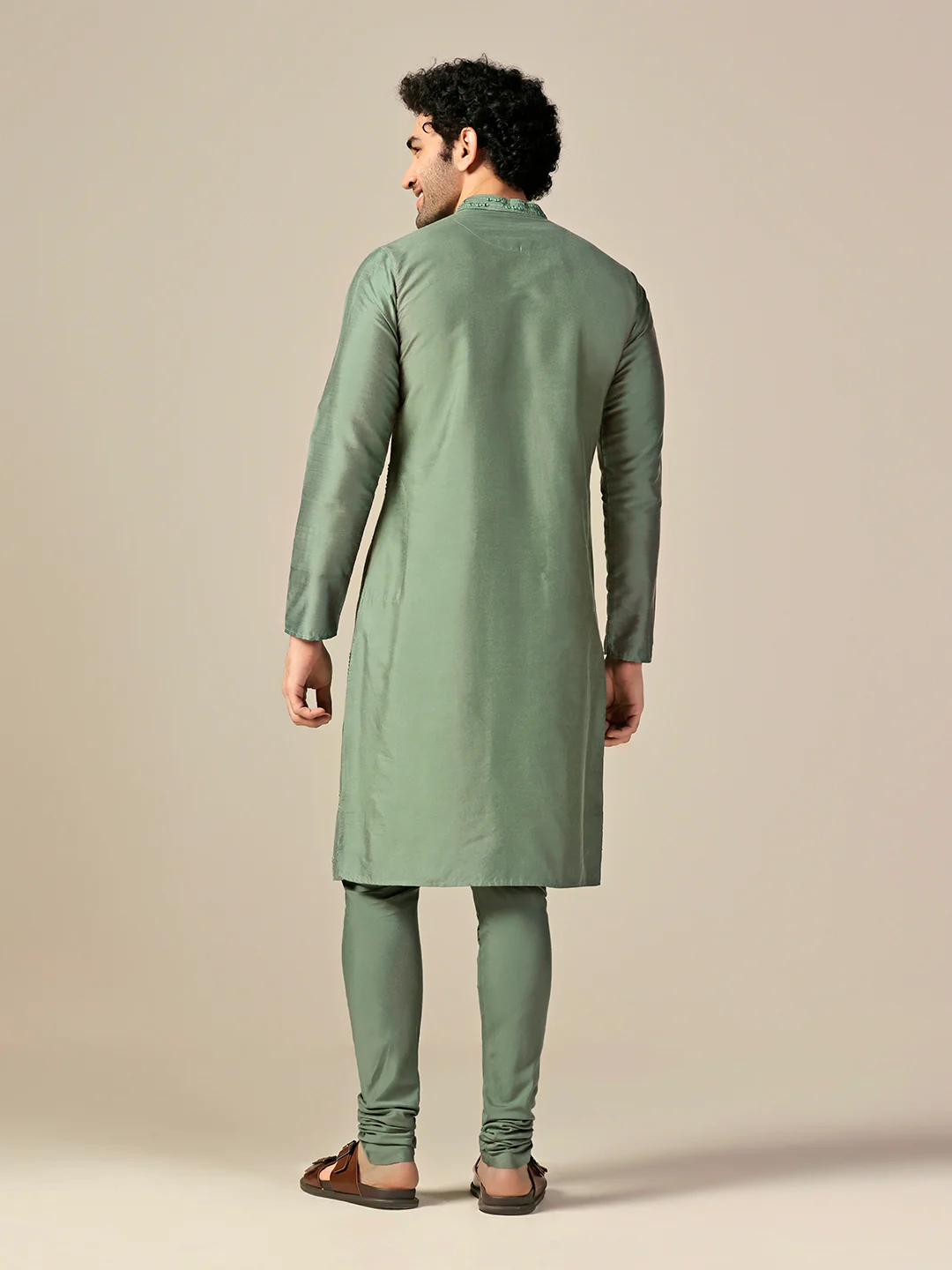 Men Green Kurta Churidar Set - Image 4