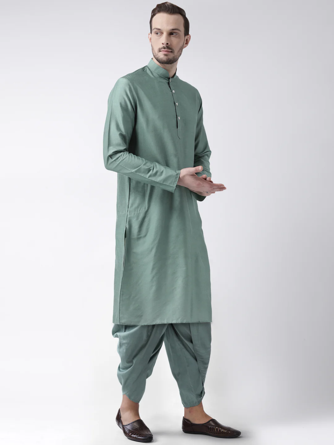 Mint Green Solid Kurta with Dhoti - Image 2