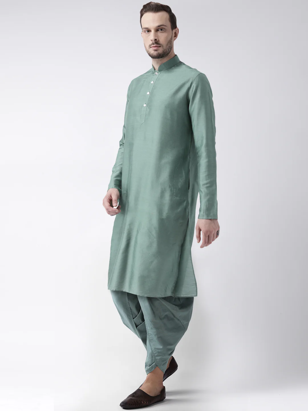 Mint Green Solid Kurta with Dhoti - Image 3