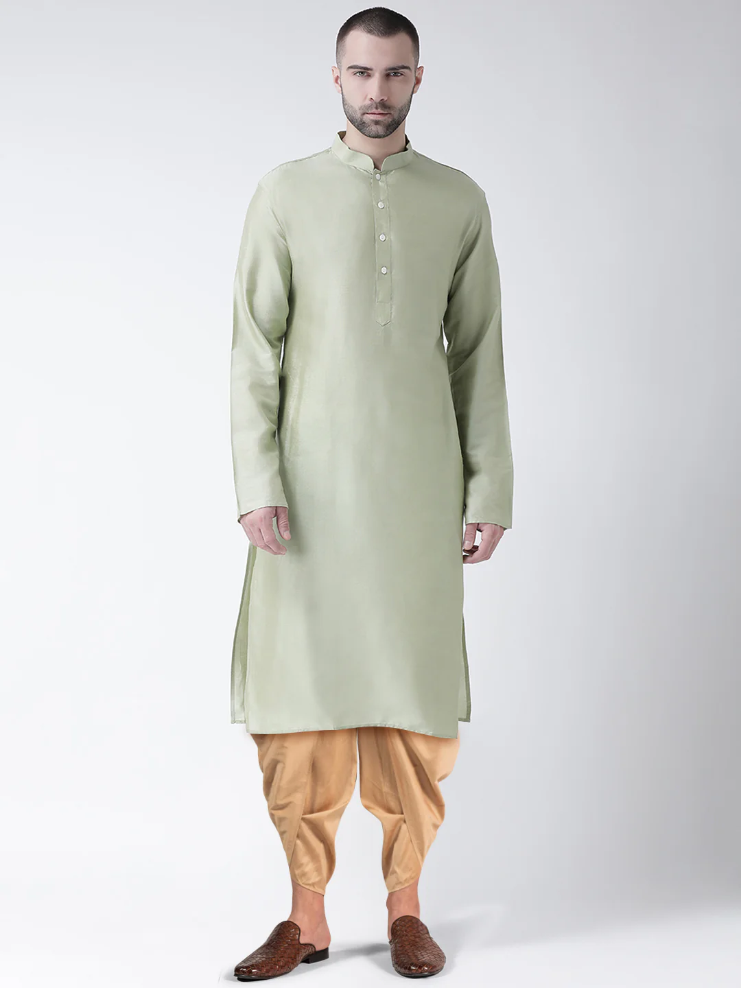 Mint Green Kurta Golden Dhoti Set
