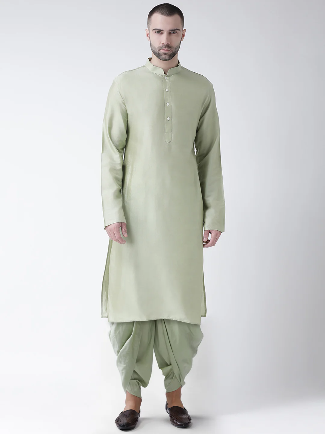 Mint Green Silk Blend Solid Kurta Dhoti Set