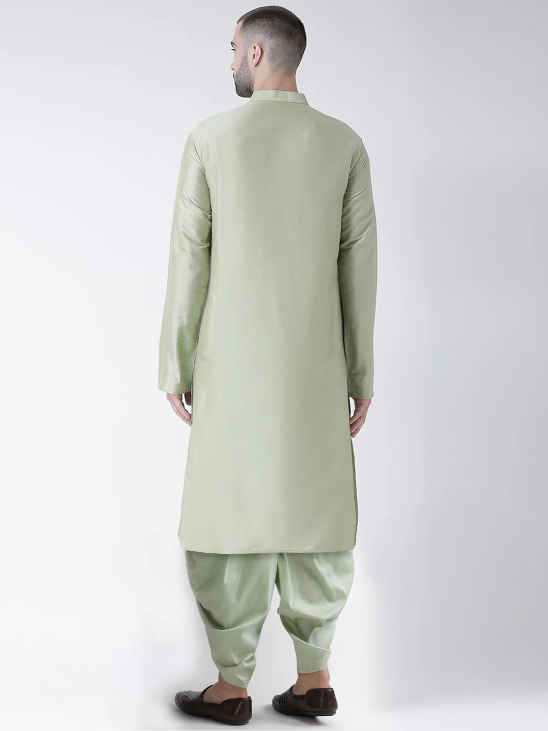 Mint Green Silk Blend Solid Kurta Dhoti Set - Image 3