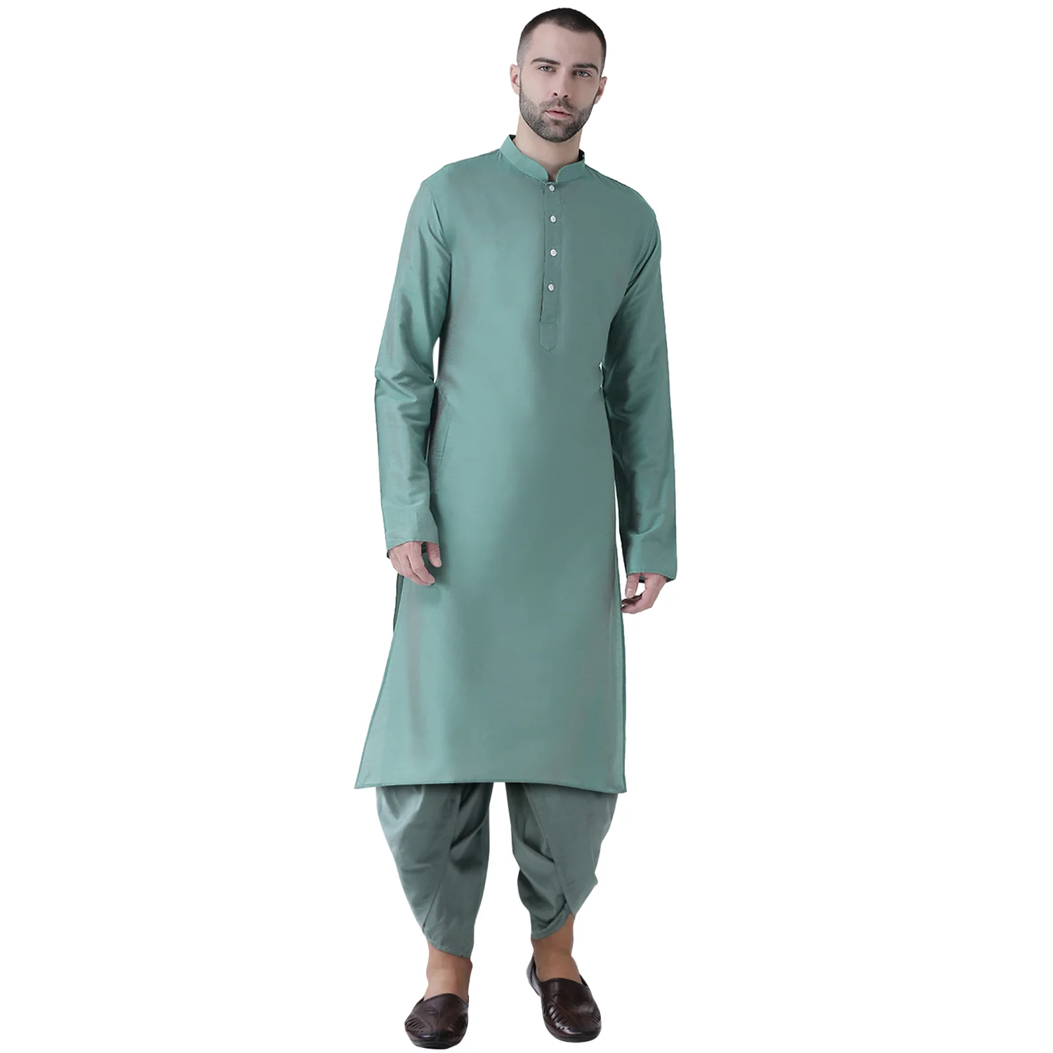 Sage Green Silk Blend Kurta with Dhoti