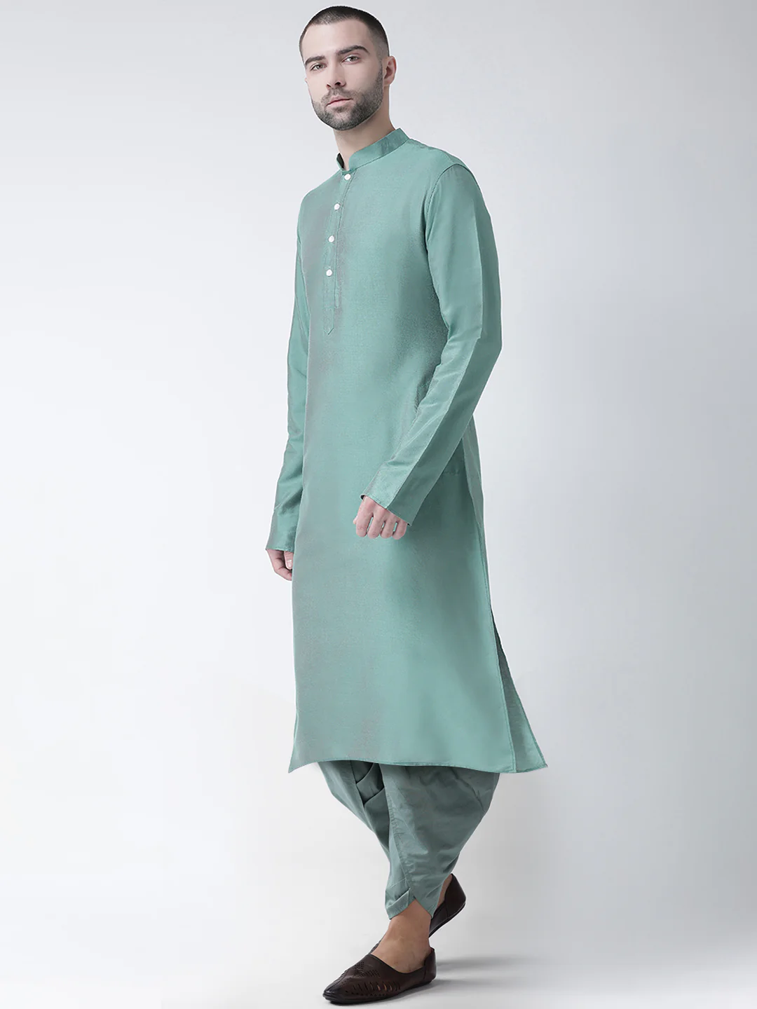 Sage Green Silk Blend Kurta with Dhoti - Image 2
