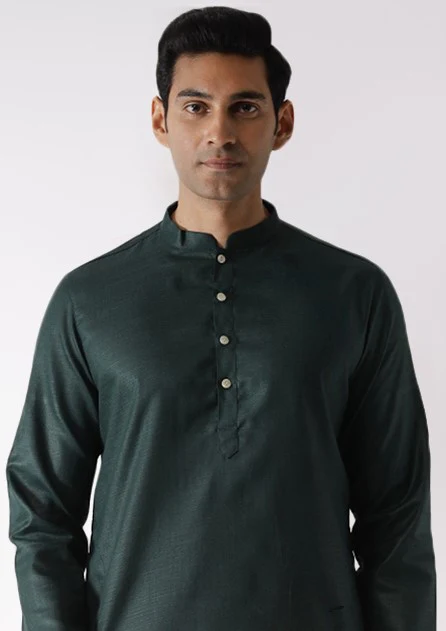 Dark Green Solid Kurta with Light Green Dhoti - Image 5