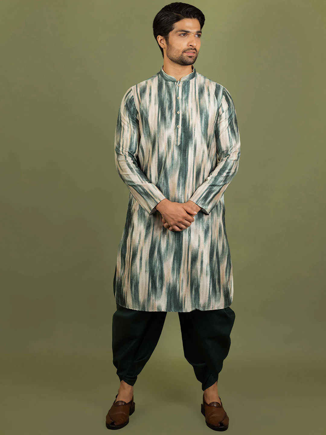 Men Green Kurta Dhoti Set