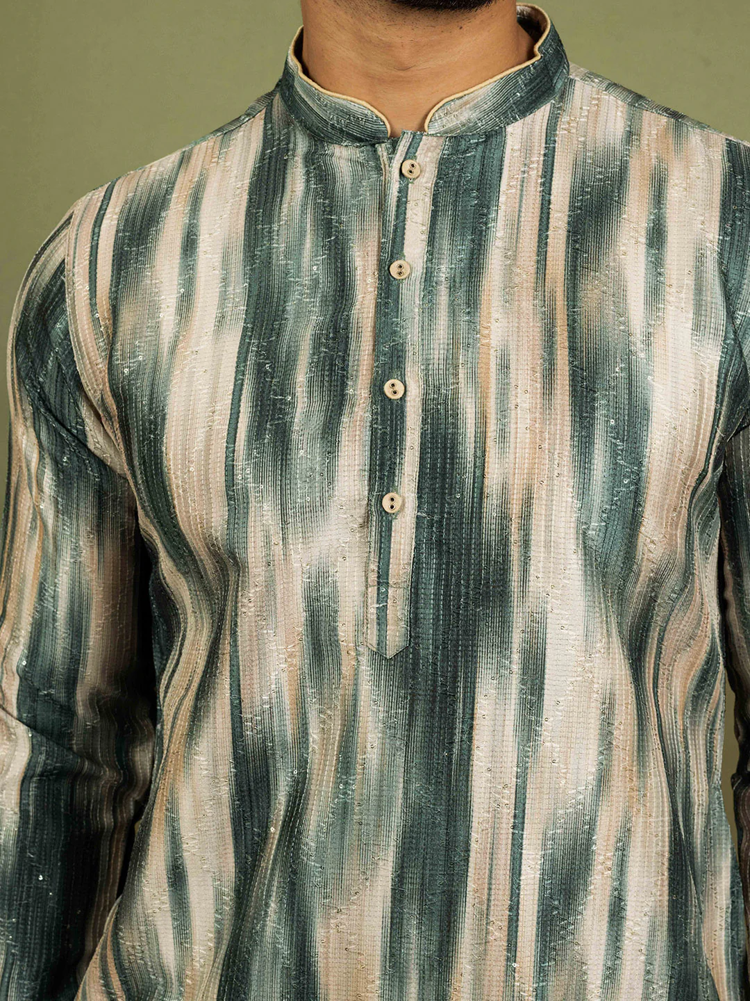 Men Green Kurta Dhoti Set - Image 5
