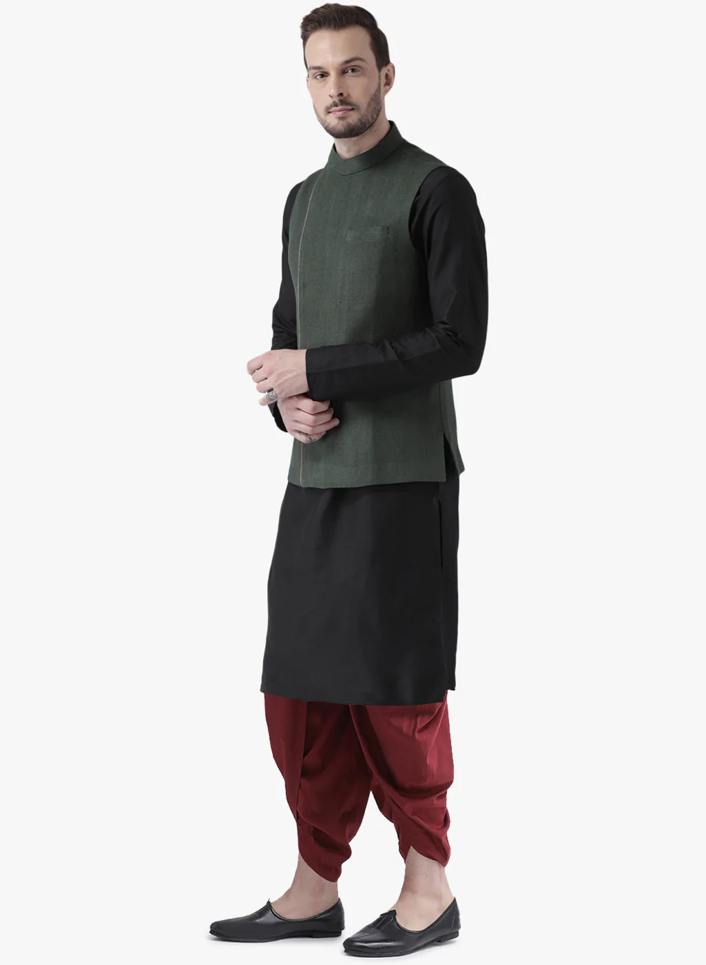 Kisah Men Green Kurta Jacket Dhoti Set - Image 2