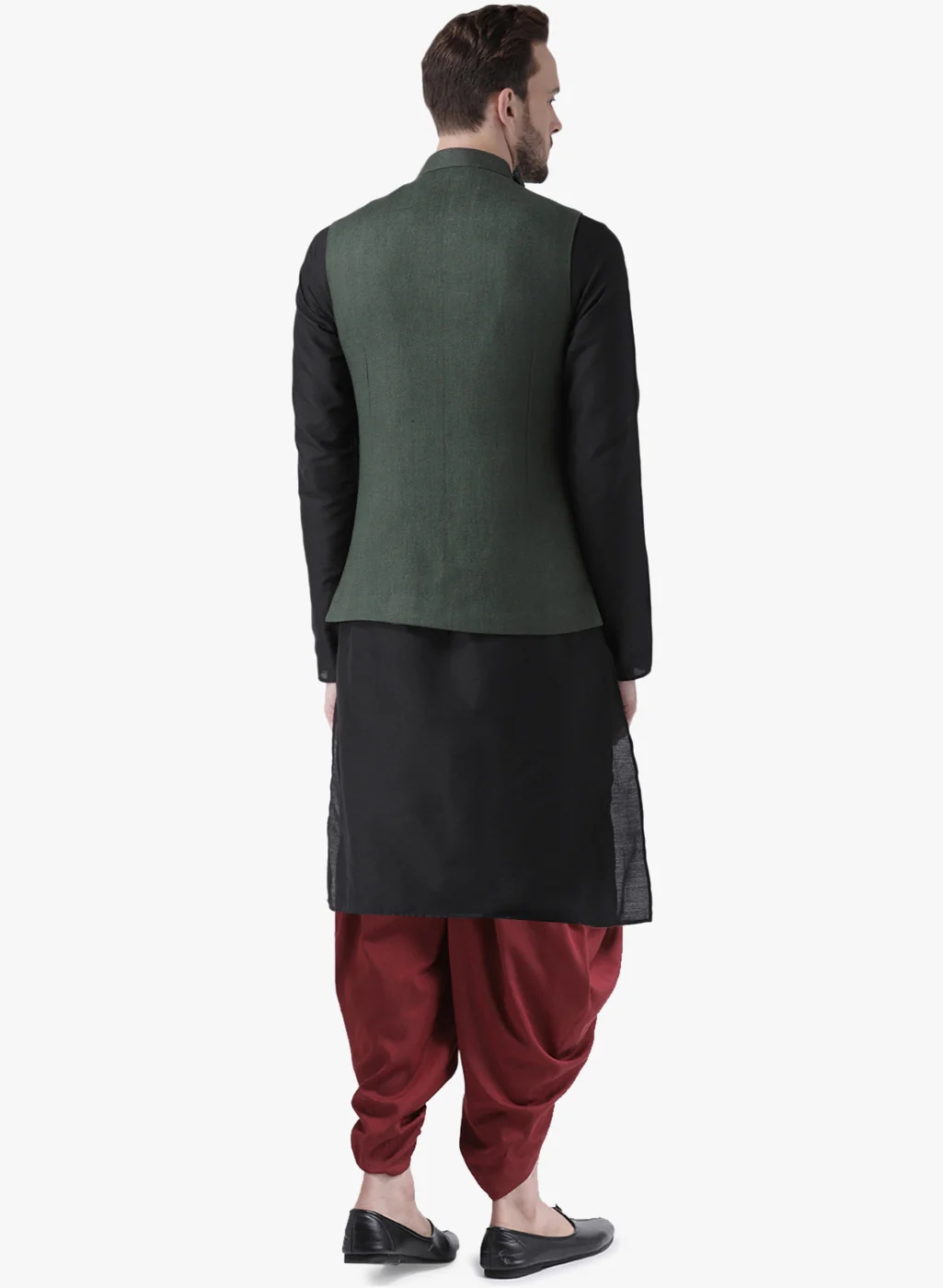 Kisah Men Green Kurta Jacket Dhoti Set - Image 3