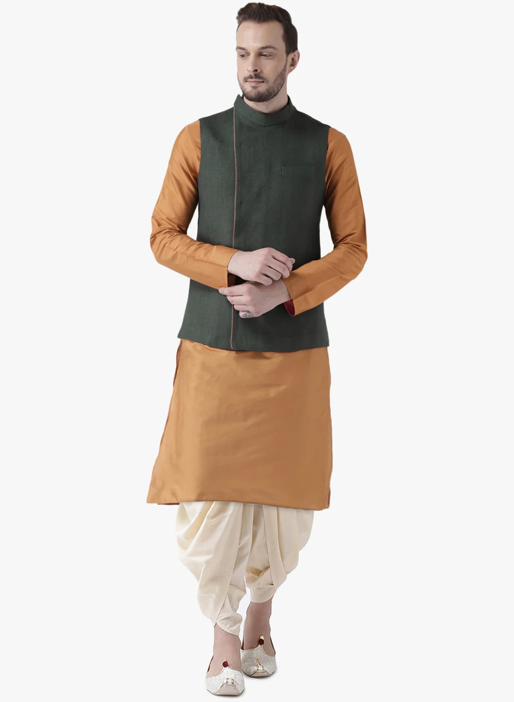 Kisah Men Green Kurta Jacket Dhoti Set