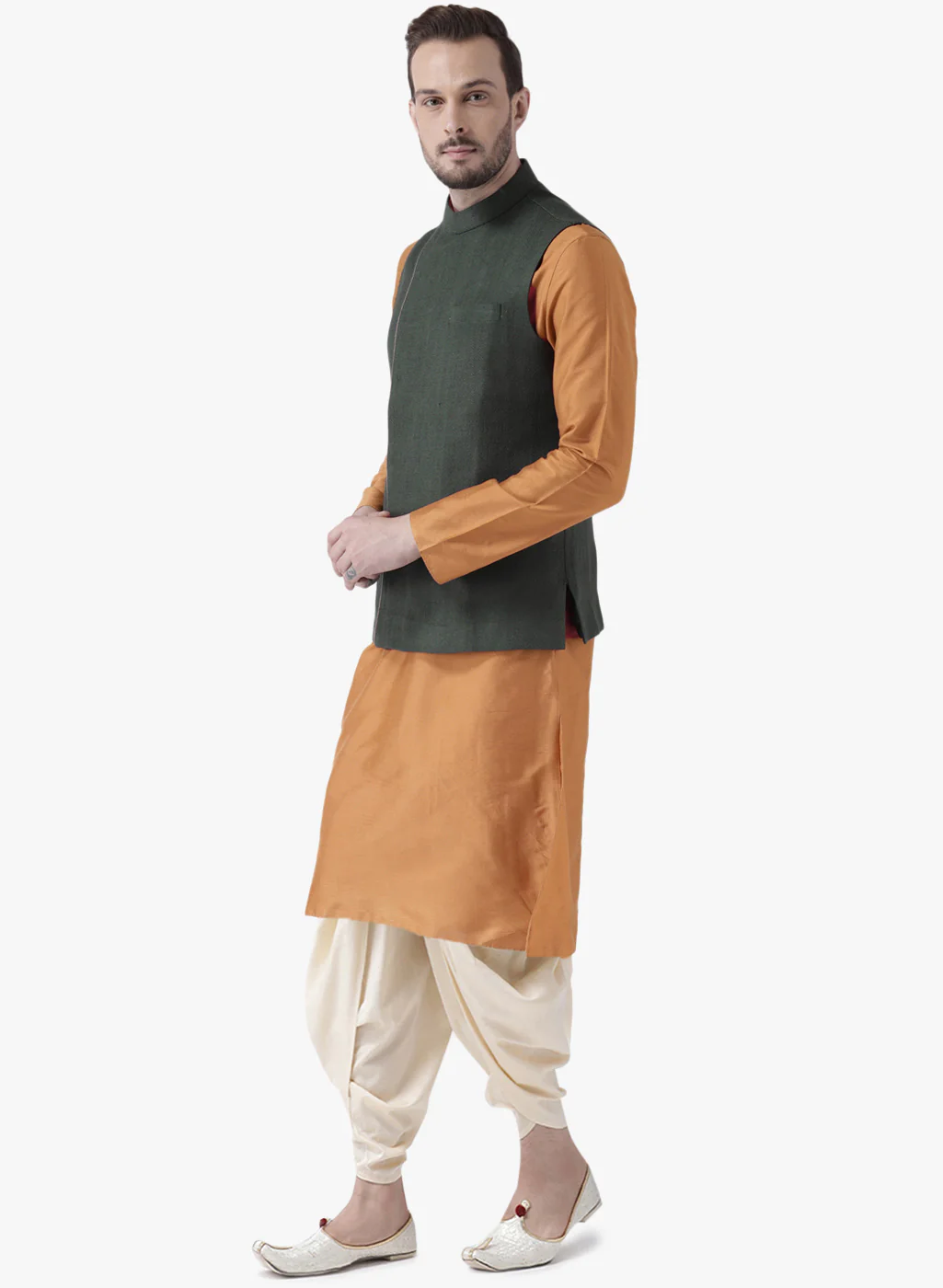 Kisah Men Green Kurta Jacket Dhoti Set - Image 2