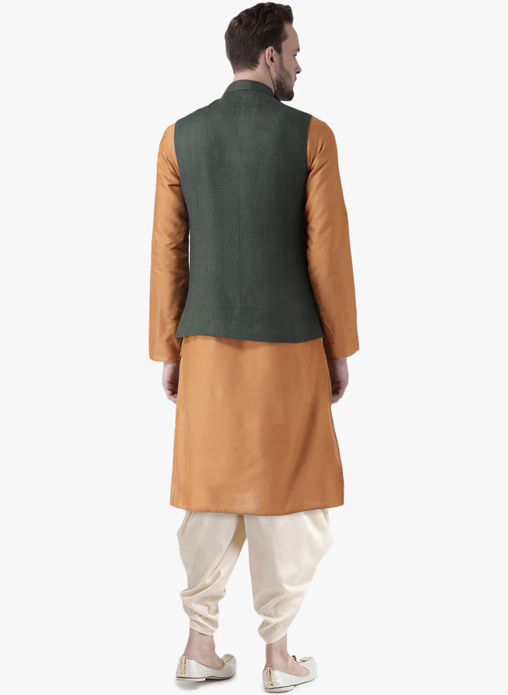 Kisah Men Green Kurta Jacket Dhoti Set - Image 3