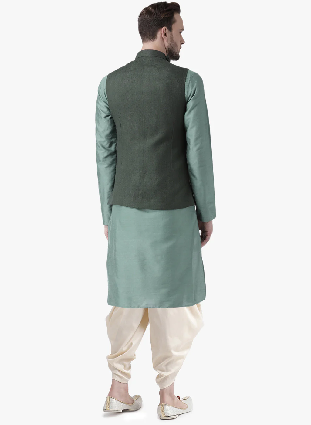 Kisah Men Green Kurta Jacket Dhoti Set - Image 3