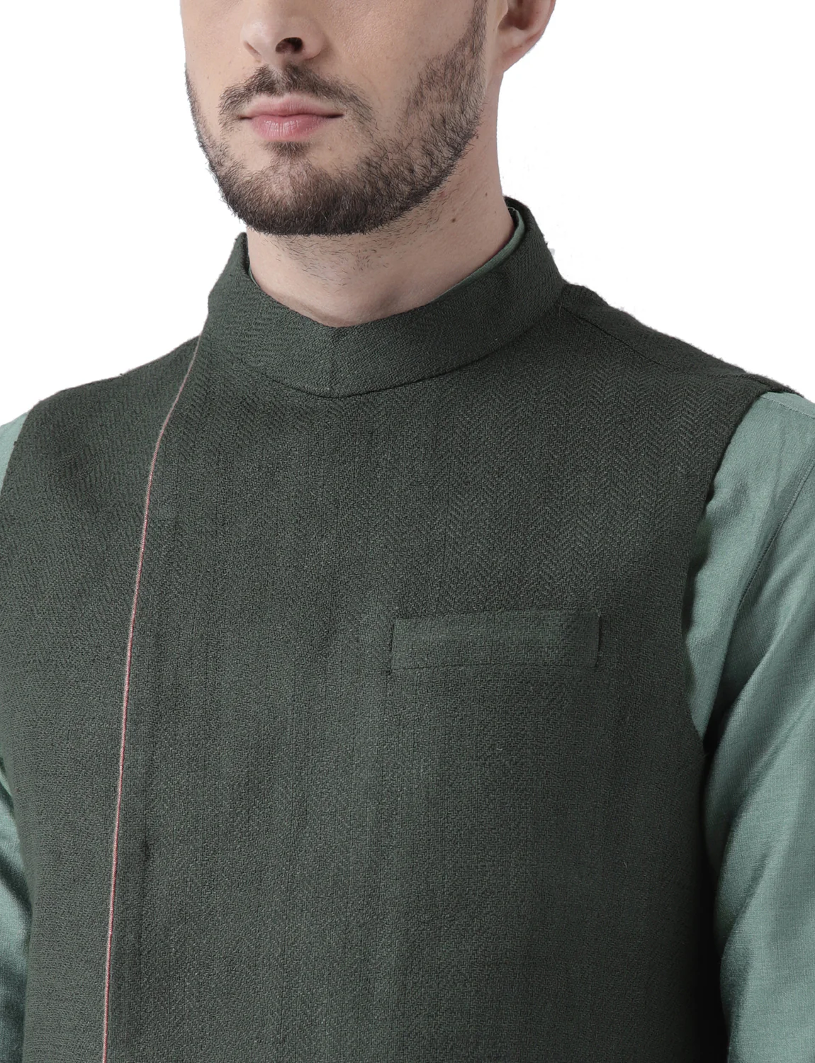 Kisah Men Green Kurta Jacket Dhoti Set - Image 4