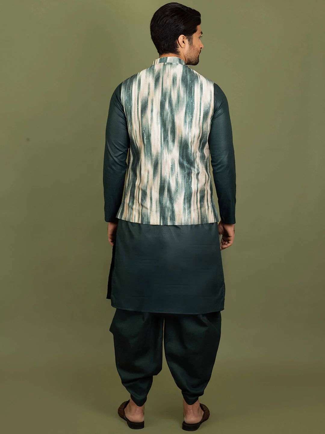 Kisah Men Green Kurta Jacket Dhoti Set - Image 4