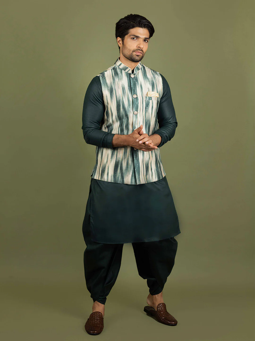 Kisah Men Green Kurta Jacket Dhoti Set - Image 8