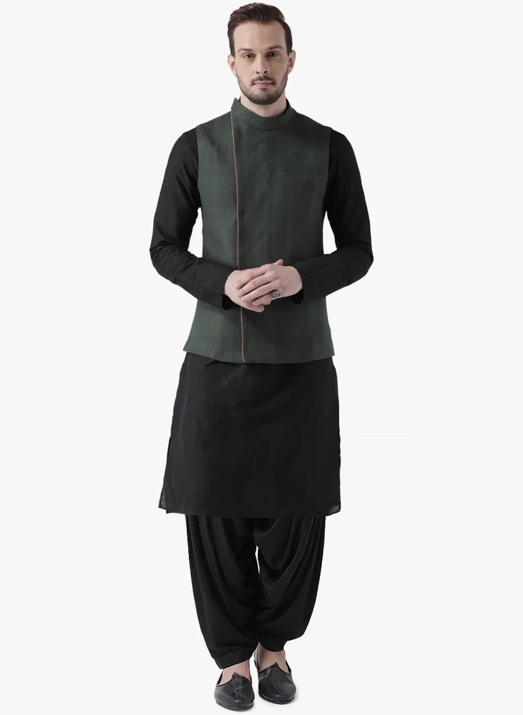 Kisah Men Green Kurta Jacket Patiala Set