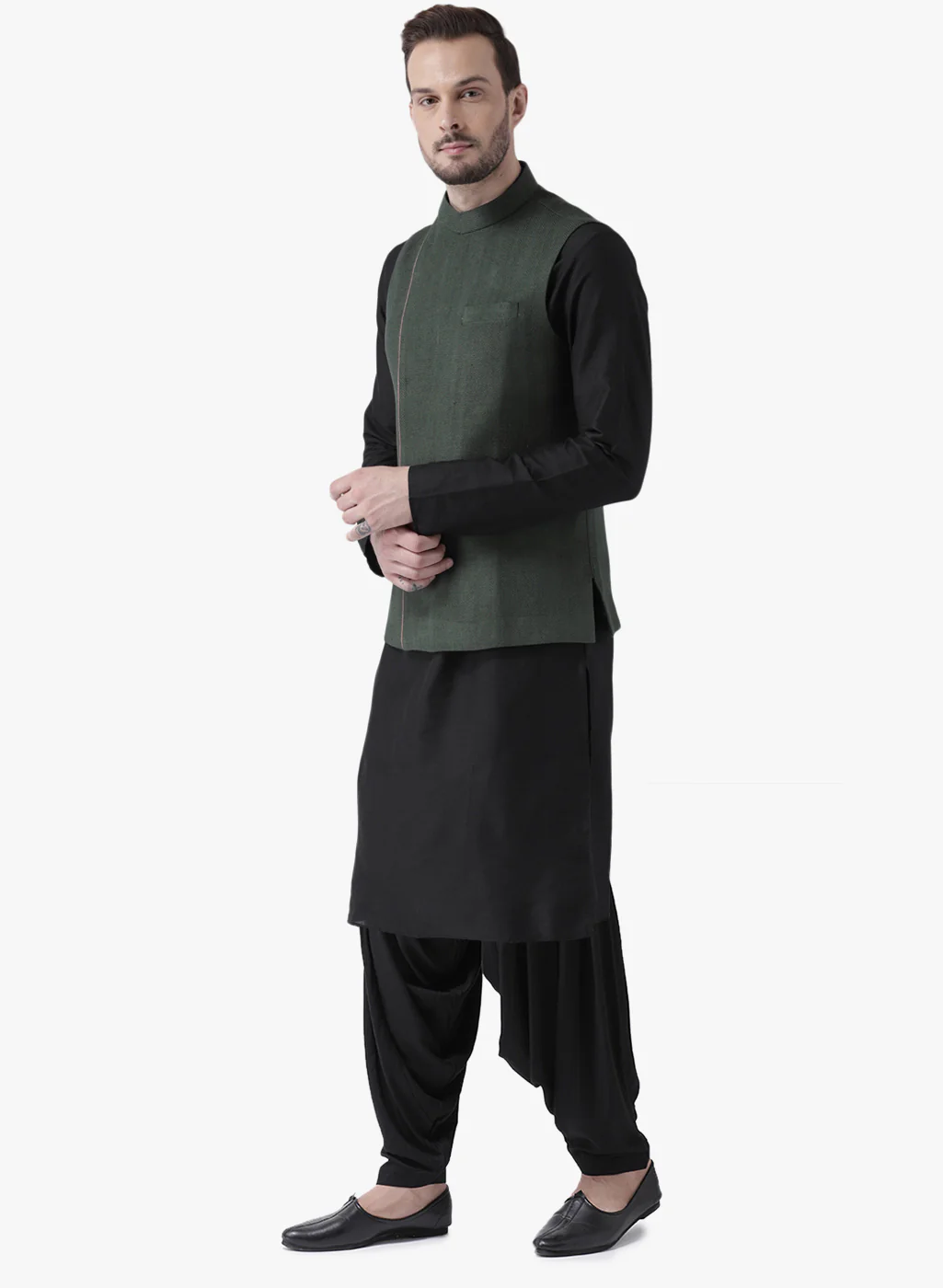Kisah Men Green Kurta Jacket Patiala Set - Image 2