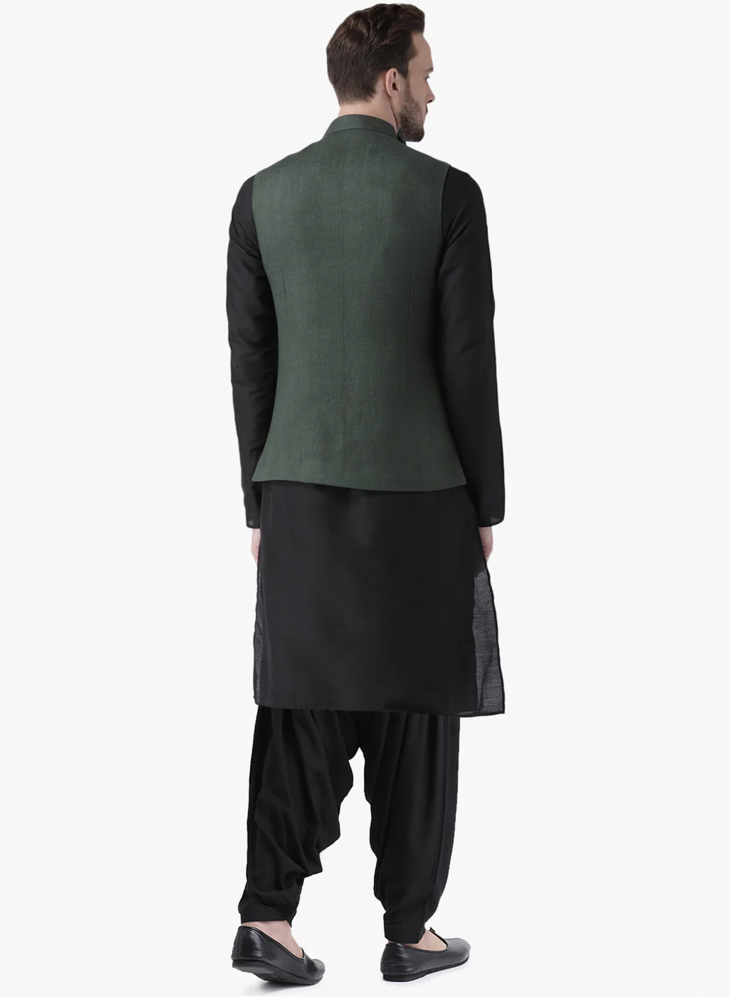 Kisah Men Green Kurta Jacket Patiala Set - Image 3