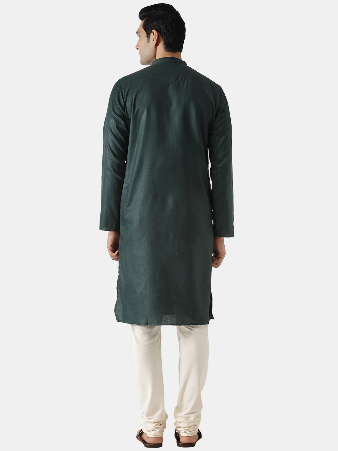 Men Green Solid Dyed Kurta - Image 4