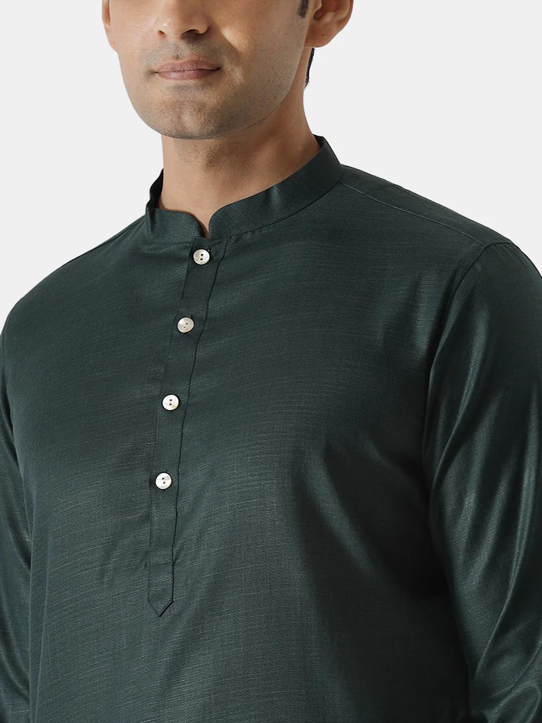 Men Green Solid Dyed Kurta - Image 5