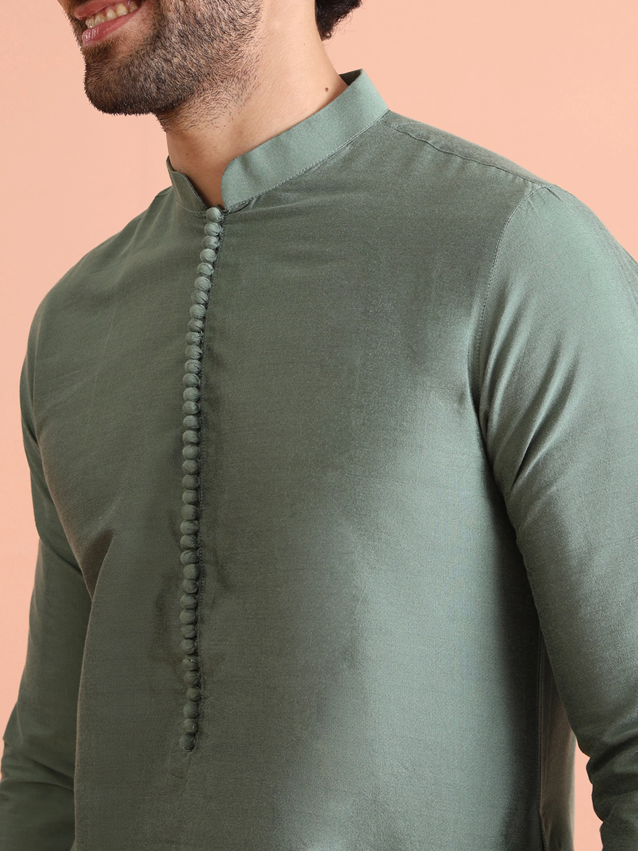 Sage Green Solid Silk Blend Kurta - Image 5