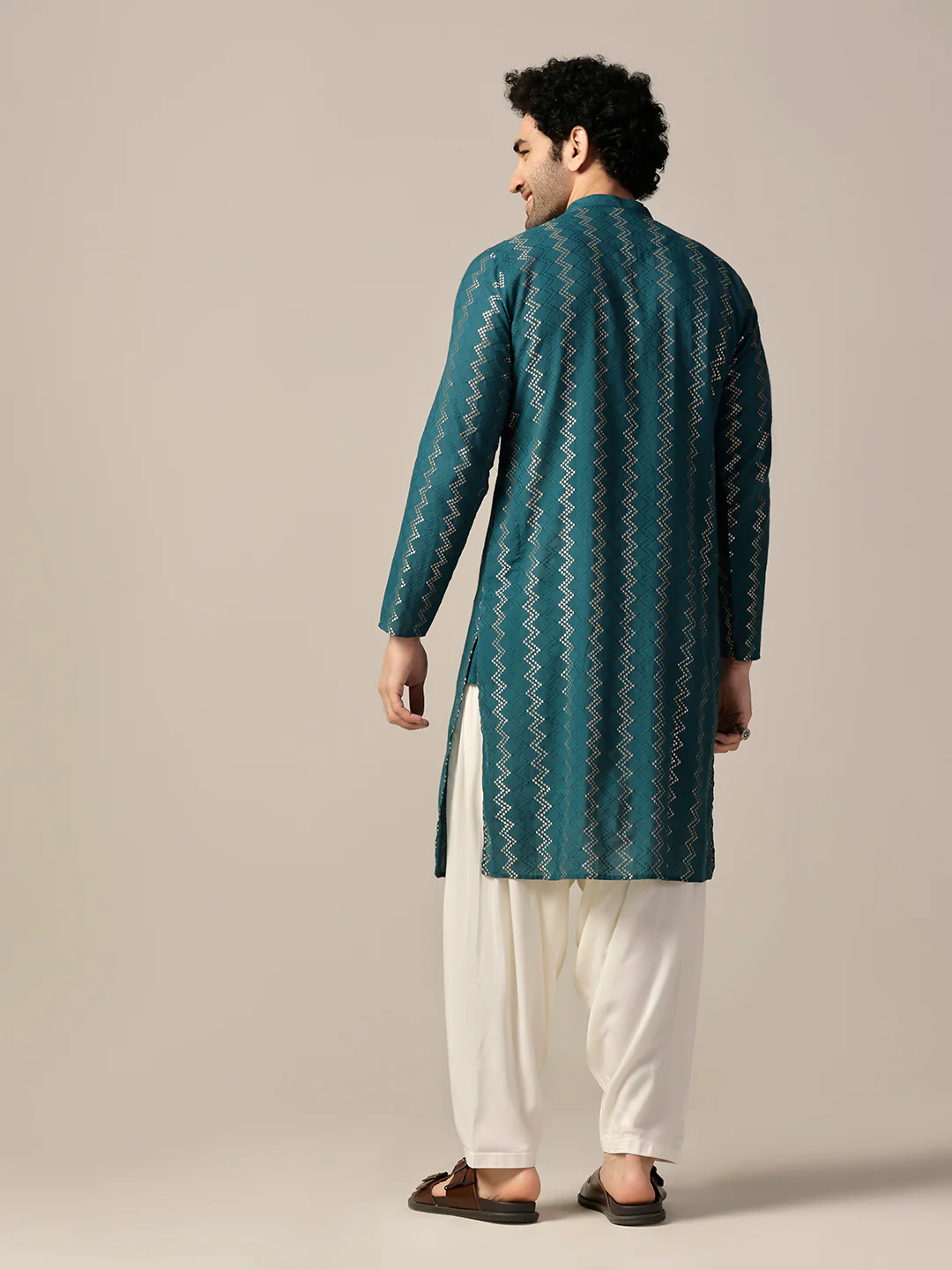 Men Green Kurta Patiala Set - Image 4