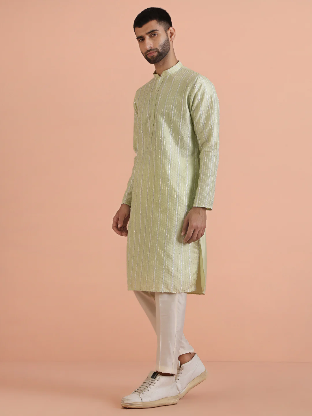 Men Green Kurta Trouser Set - Image 4