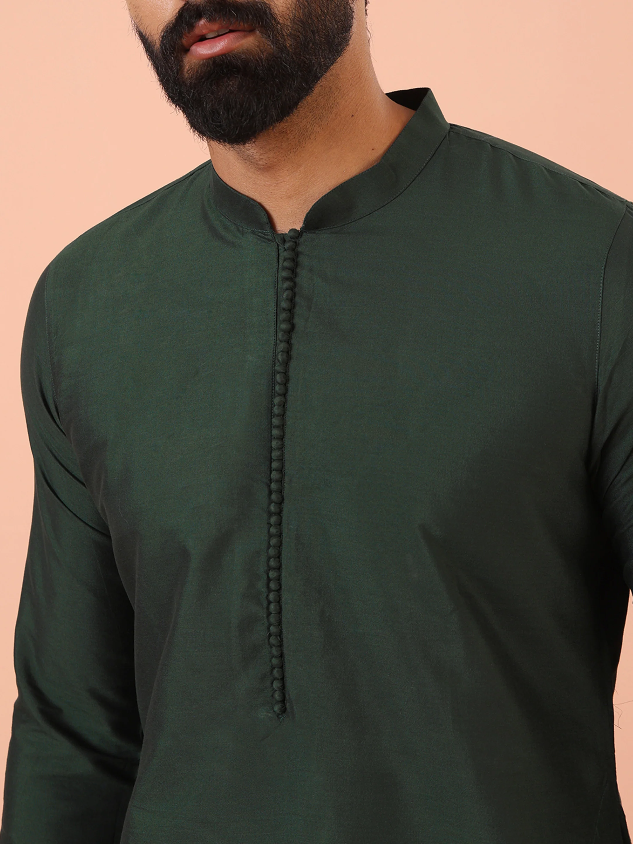Green Silk Blend Solid Mid Kurta with Trouser - Image 5