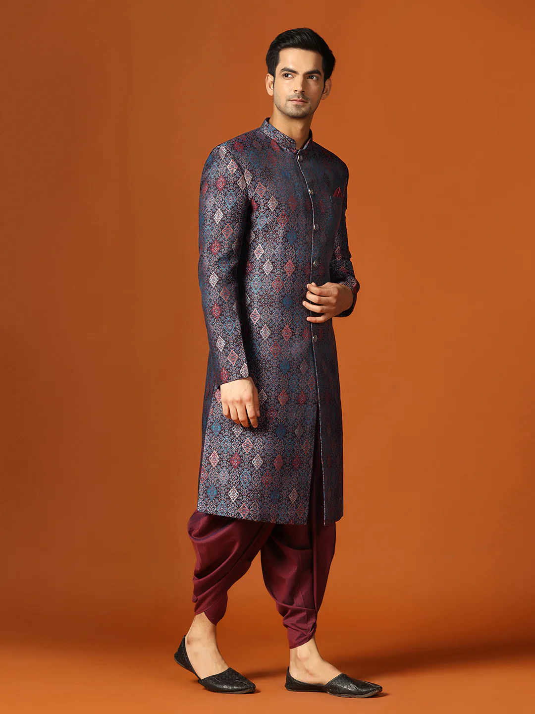 Men Green Sherwani Dhoti Set - Image 2