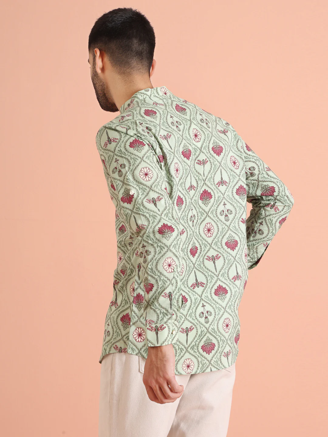 Green Cotton Printed Short Kurta - Image 4